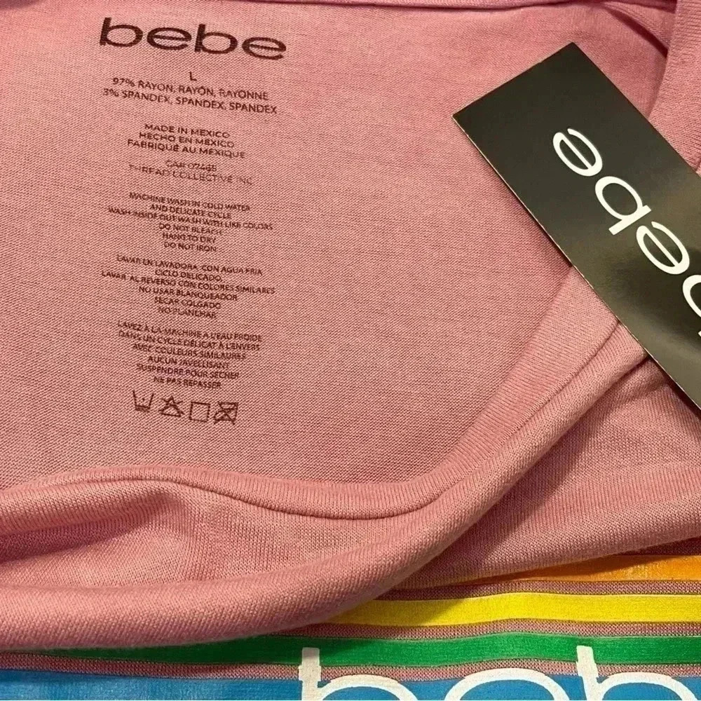 bebe Rainbow Mauve T Shirt  Size Large - Picture 6 of 6